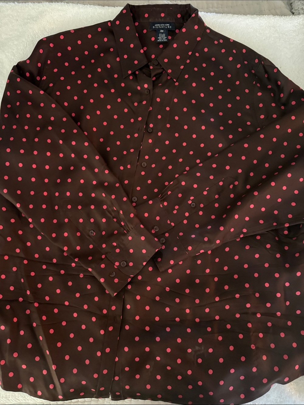 Jones New York Brown Button-Down Shirt with Pink Polka Dots